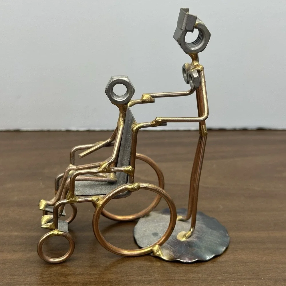 Handmade Caregiver Nurse Wheelchair Rock Creek Metal Art Figurine Desk Accessory